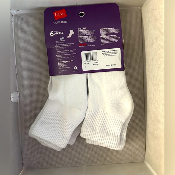 Hanes Ultimate Comfort Ankle Socks 6-Pack White NWTS - Picture 13 of 15